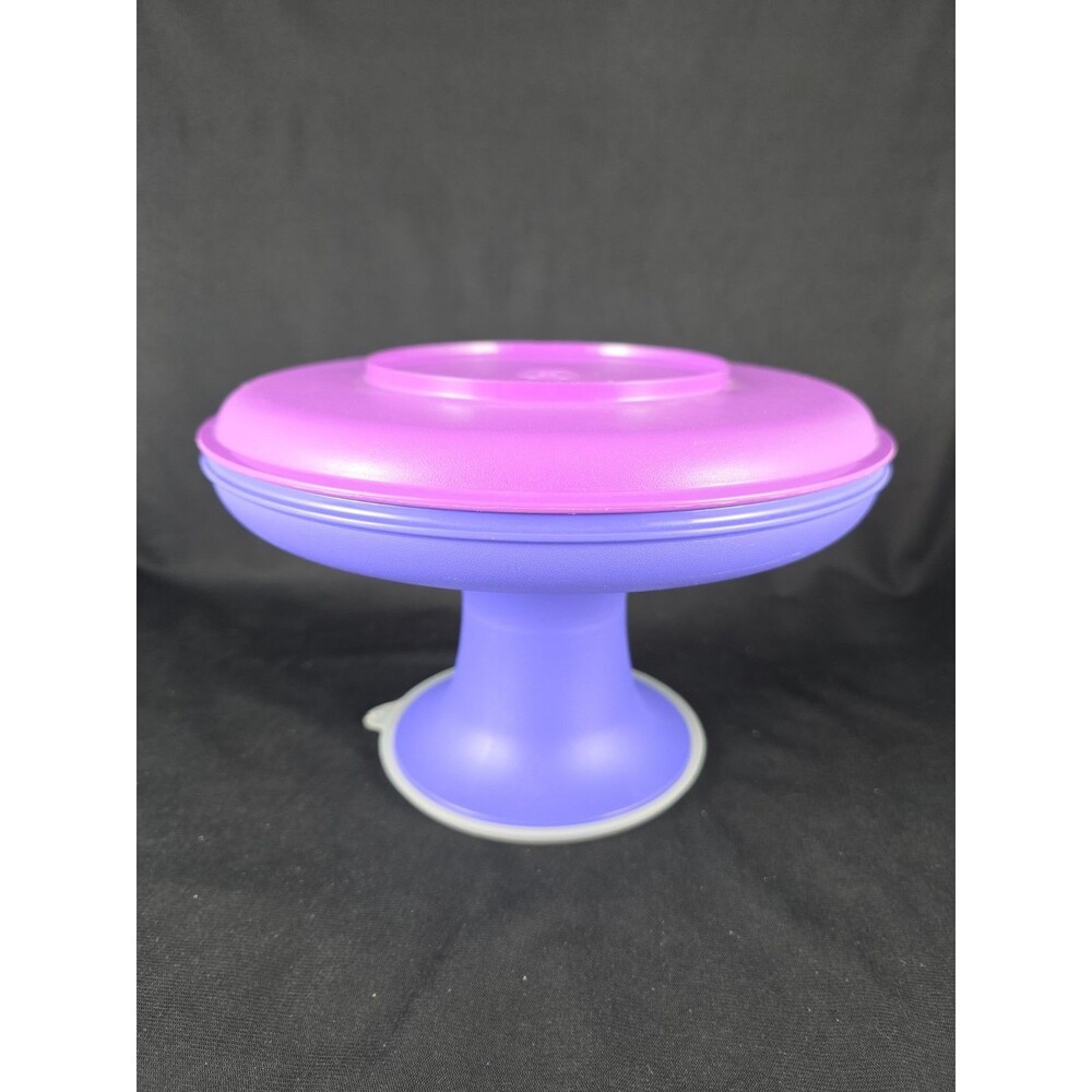 Vintage Tupperware Serve It All Pedestal Plate Chip & Dip/Cake Stand 4 pc Purple